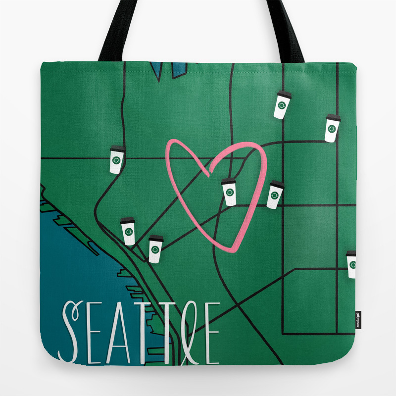 seattle starbucks coffee shop map tote bag by spoonlily