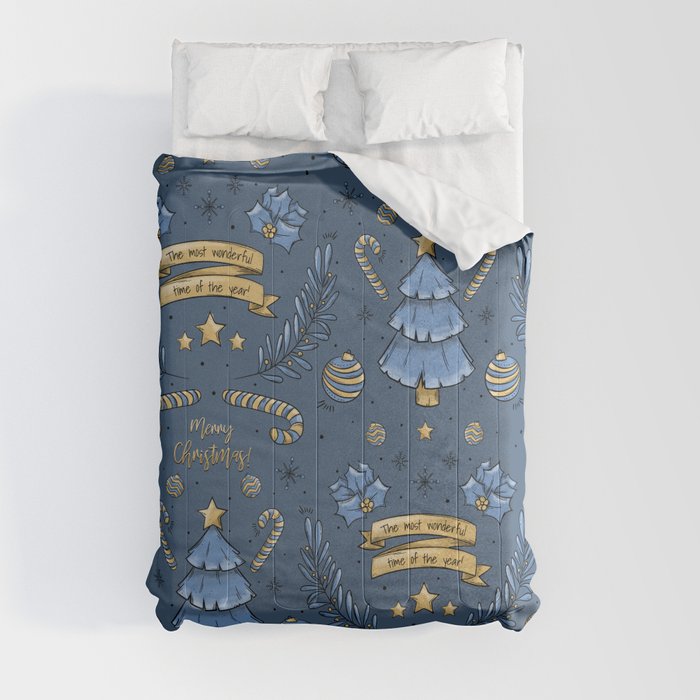 Gold & Blue Christmas Comforter