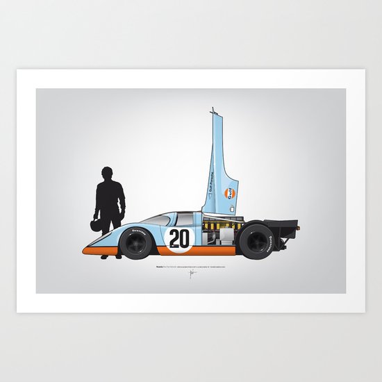 Outline Series N.º4, Steve McQueen, Porsche 917, Le Mans movie 1971 Art Print