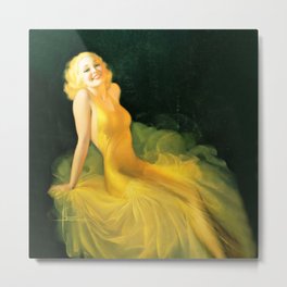 Pinup by Rolf Armstrong “The Yellow Gown” Metal Print | Risque, Painting, Stunner, Knockout, Naughty, Pinup, Sweetheart, Flapper, Glamor 