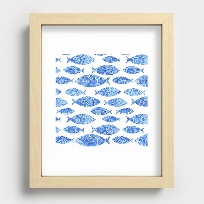Folk watercolor fish pattern Recessed Framed Print