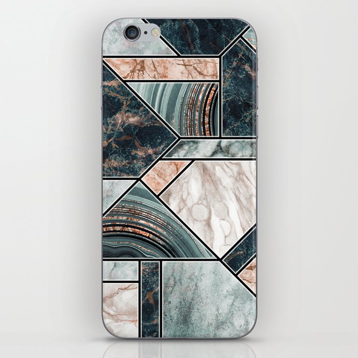 Art Deco Teal + Rose Gold Abstract Marble Geometry iPhone Skin