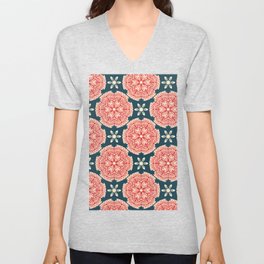 Hand drawn abstract Christmas flower pattern. Unisex V-Neck