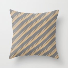 [ Thumbnail: Tan and Grey Colored Pattern of Stripes Throw Pillow ]