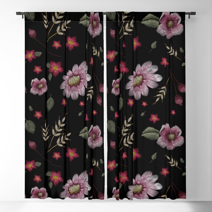 Embroidered Boho Floral Blackout Curtain
