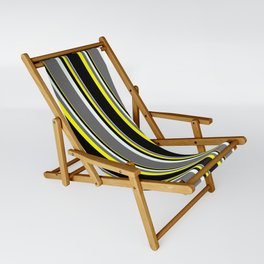 [ Thumbnail: Mint Cream, Dim Gray, Yellow, and Black Colored Stripes Pattern Sling Chair ]