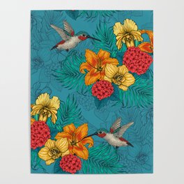 Tropical bouquet on blue Poster