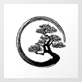 Enso Zen Circle and Bonsai Tree Art Print