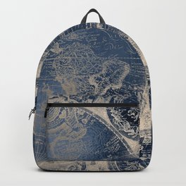 Antique World Map Gold Navy Blue Library Backpack