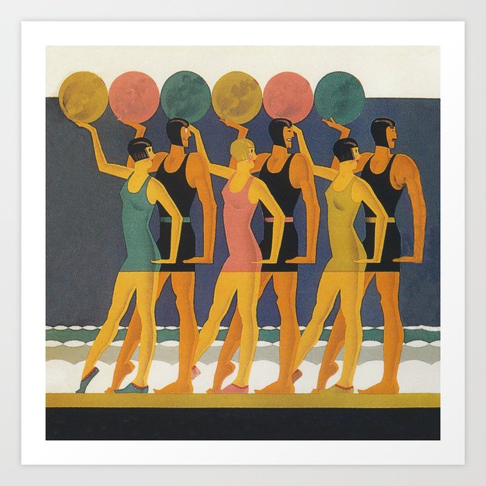Art Deco Swimwear and Beach Balls Vintage Poster Art Print