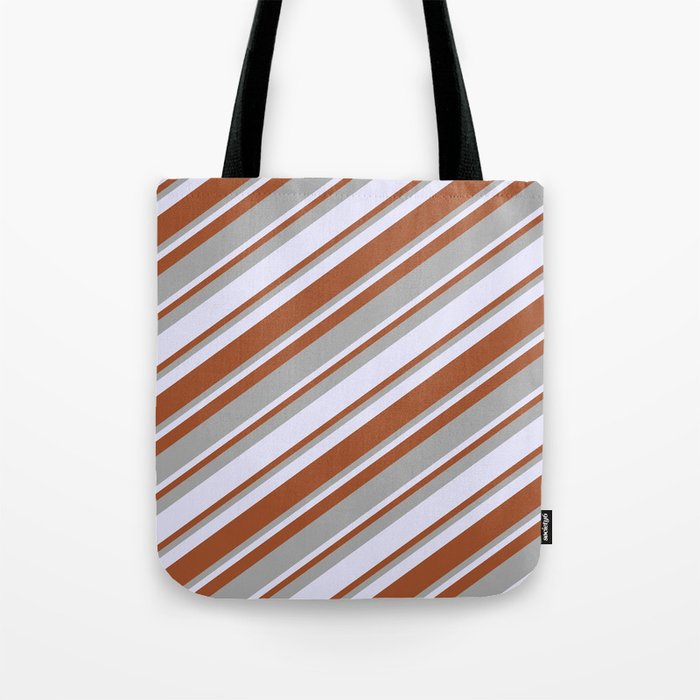 Lavender, Sienna & Dark Grey Colored Lines/Stripes Pattern Tote Bag