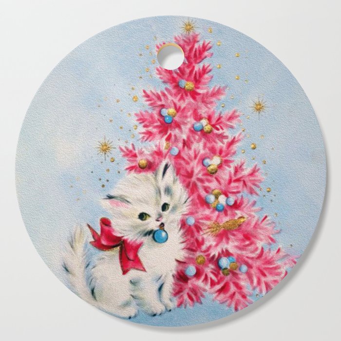 Retro Christmas, Vintage Christmas Kitten Cutting Board