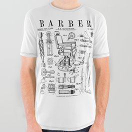 Barber Hairdresser Hairstylist Barbershop Vintage Patent All Over Graphic Tee