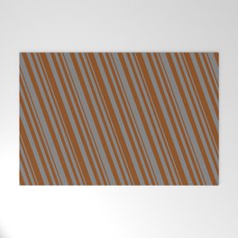 [ Thumbnail: Brown & Gray Colored Pattern of Stripes Welcome Mat ]