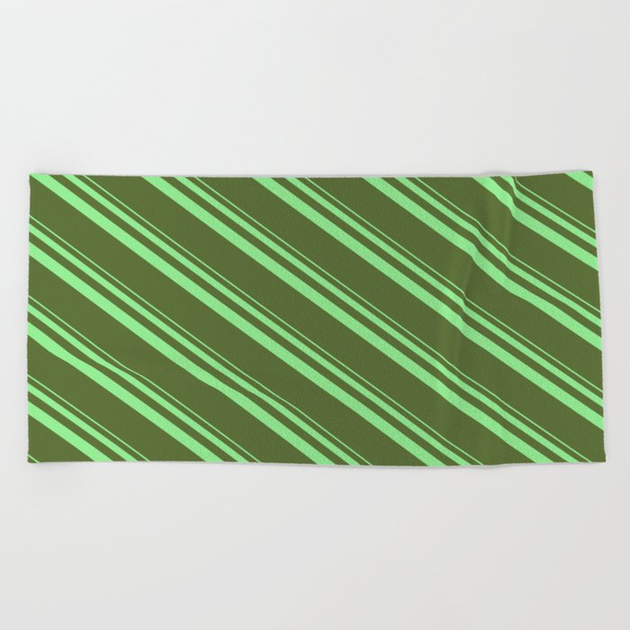 Light Green and Dark Olive Green Colored Lined/Striped Pattern Beach Towel