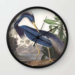 Louisiana Heron Bird Blue Yellow Painting Wall Clock