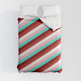 [ Thumbnail: Light Pink, Turquoise, Maroon, Red, and Mint Cream Colored Lined/Striped Pattern Comforter ]