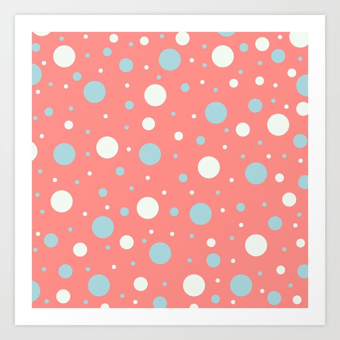 Coral and Blue Dots   Art Print