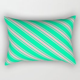 [ Thumbnail: Green & Light Pink Colored Lines Pattern Rectangular Pillow ]