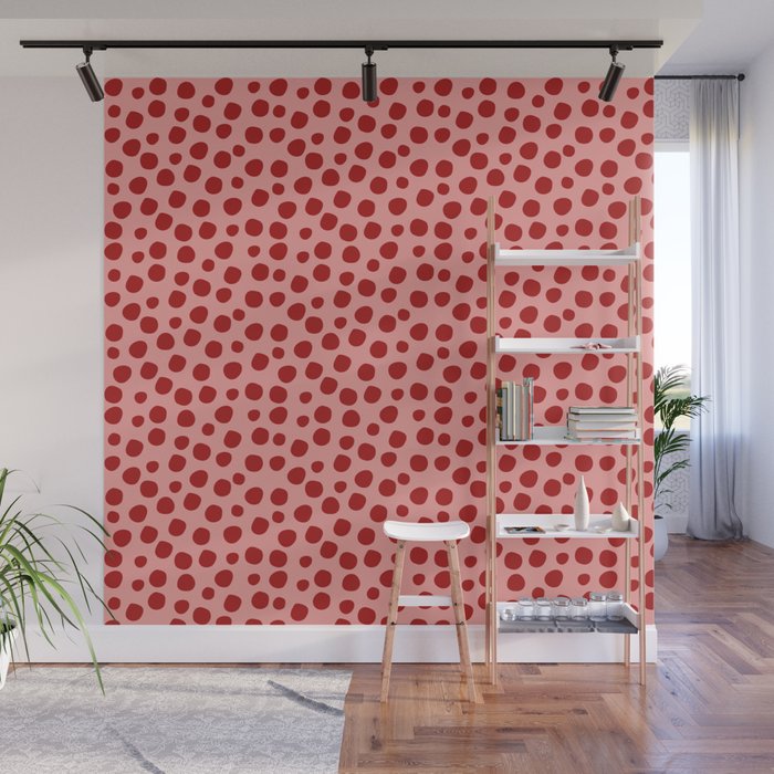 Irregular Small Polka Dots pink and red Wall Mural