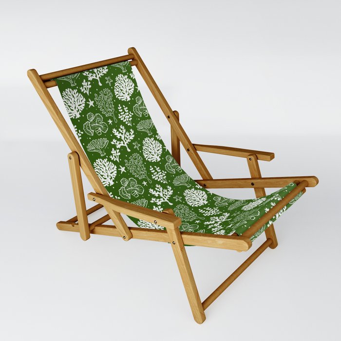 Green And White Coral Silhouette Pattern Sling Chair