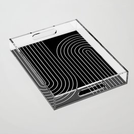 Minimal Line Curvature II Black and White Mid Century Modern Arch Abstract Acrylic Tray
