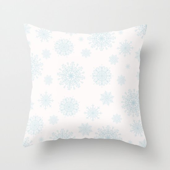 Assorted Light Blue Snowflakes On White Background Throw Pillow