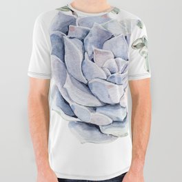 Pristine Succulents Blue and Pink All Over Graphic Tee