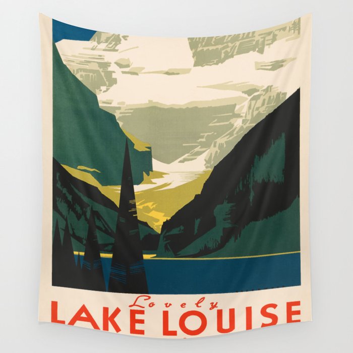 Lovely Lake Louise vintage travel ad Wall Tapestry