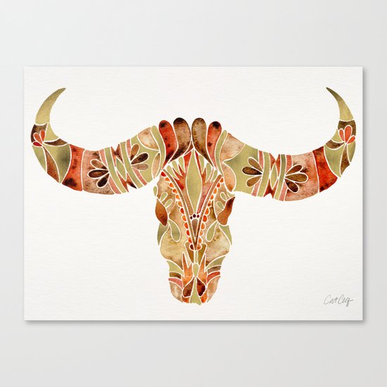 Water Buffalo Skull – Brown & Gold Canvas Print