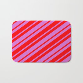 [ Thumbnail: Orchid and Red Colored Stripes Pattern Bath Mat ]