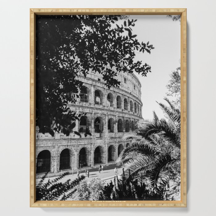 The Roman Colosseum in Black and White || Ancient Rome, Italy, Architecture, Travel Photography Serving Tray
