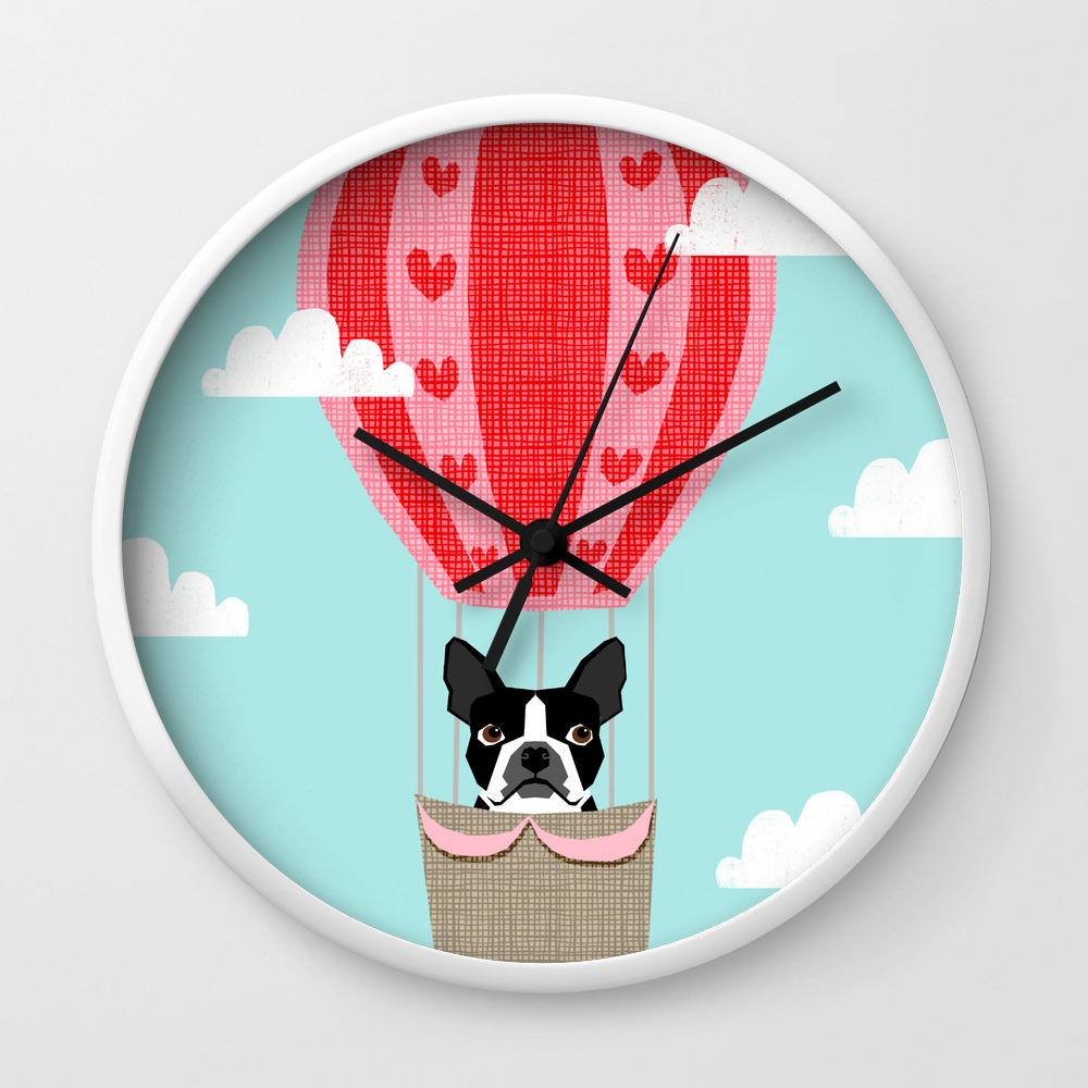 Boston Terrier Dog Breed Hot Air Balloon Dog Art Wall Clock By