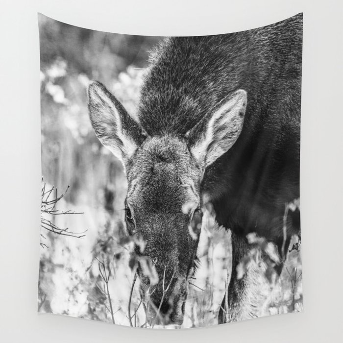 Deer Black and White Wall Tapestry
