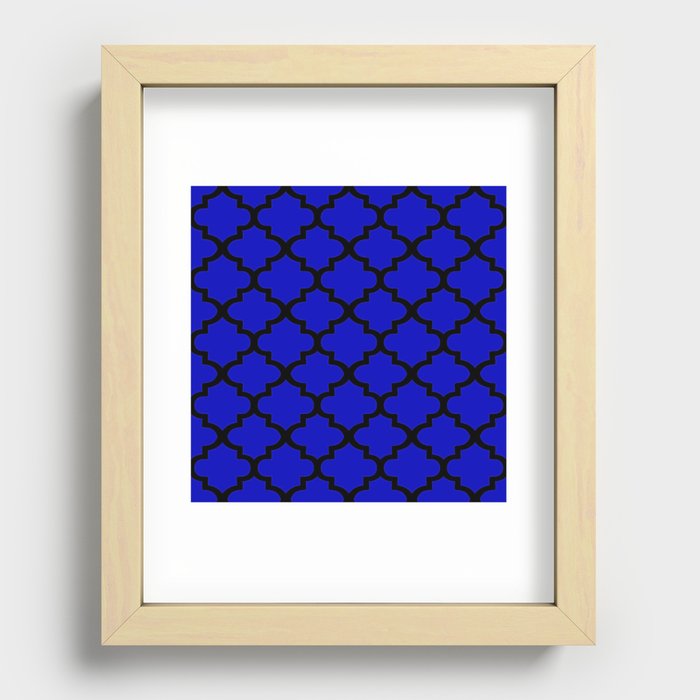 Quatrefoil Pattern In Black Outline On Dark Blue Recessed Framed Print