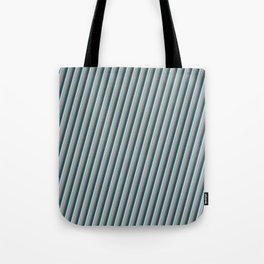 [ Thumbnail: Grey, Dark Slate Gray, Light Blue & Dark Grey Colored Striped/Lined Pattern Tote Bag ]