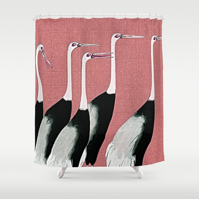 Tokyo Birds on Warm Nude Color Shower Curtain