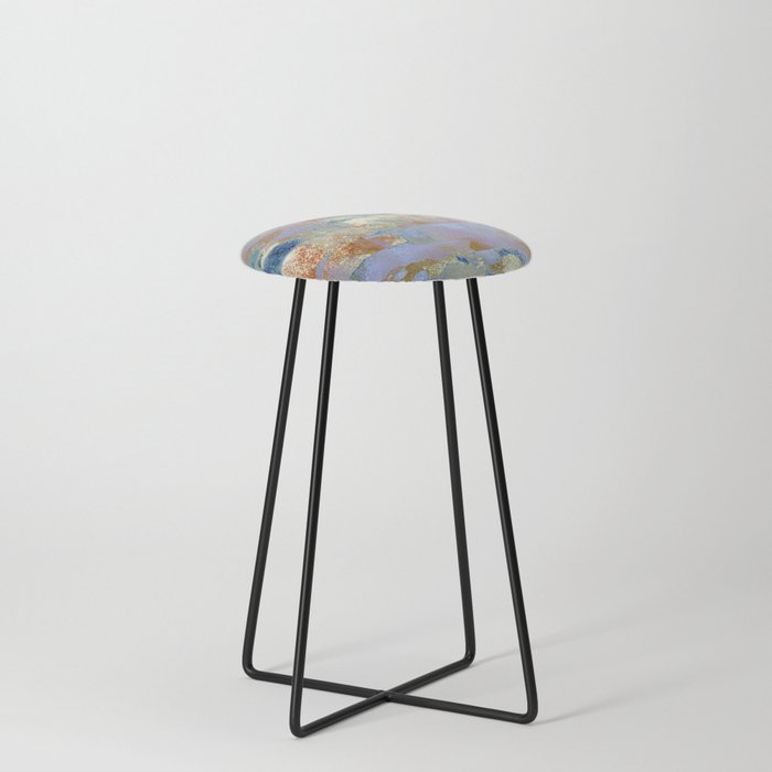African Dye - Colorful Ink Paint Abstract Ethnic Tribal Rainbow Art Pastel Mud Cloth Counter Stool