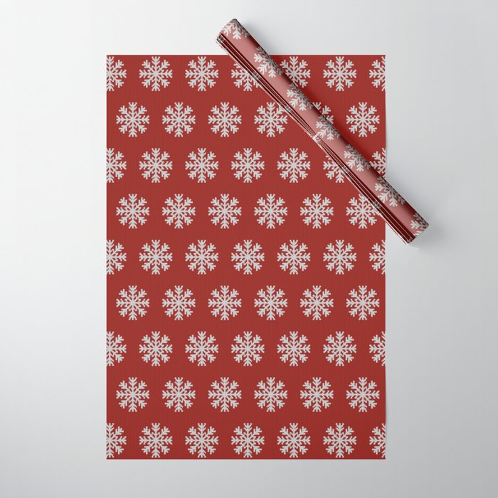 Knitted snowflakes Christmas pattern on red Wrapping Paper