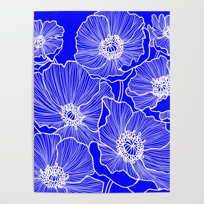 Cobalt Poppies Poster