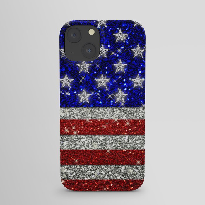 Glitter Sparkle American Flag Pattern iPhone Case