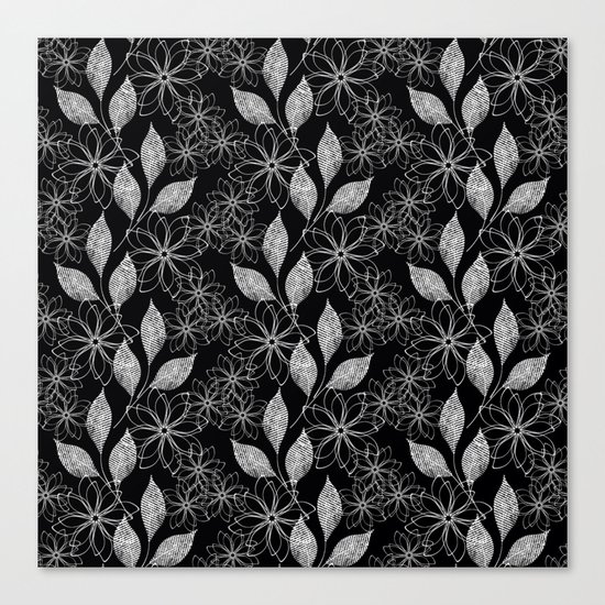 Abstract floral black and white pattern. Canvas Print