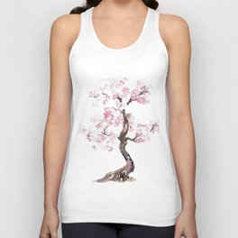 Cherry tree blossom flowers Watercolor Painting  Unisex Tank Top
