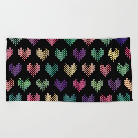 Colorful Knitted Hearts VI Beach Towel