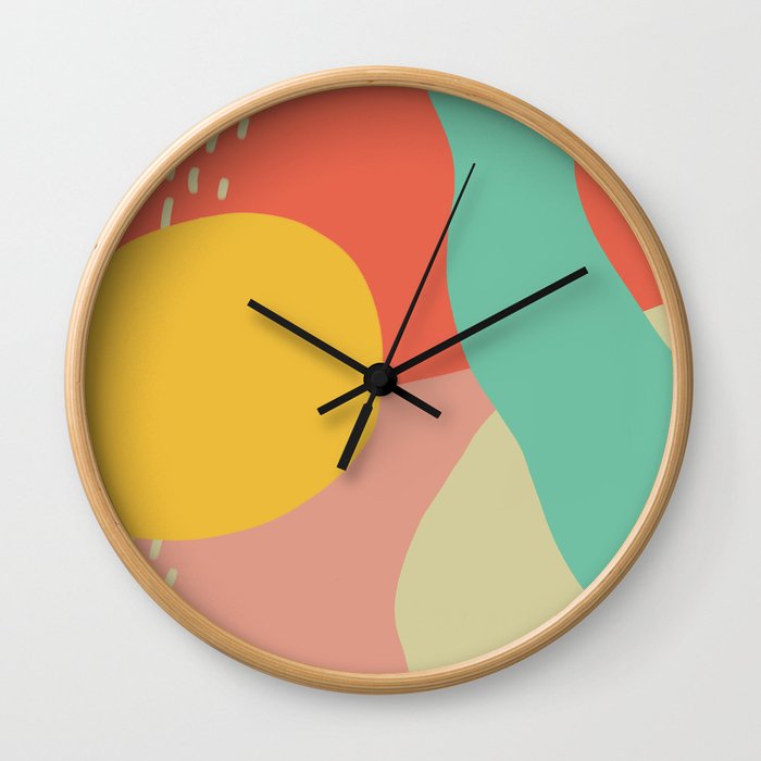 abstract vibrant shapes // cheerful design// colorful organic shapes // golden yellow  Wall Clock
