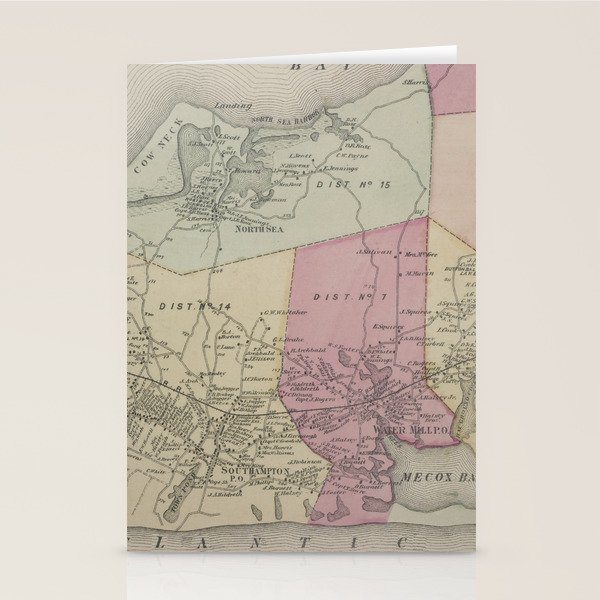 Vintage Map of Southampton NY (1873) Stationery Cards by BravuraMedia