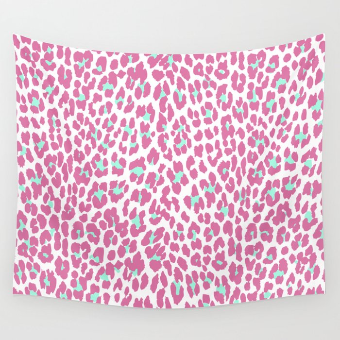 Pink teal girly hipster modern animal print Wall Tapestry by Pink