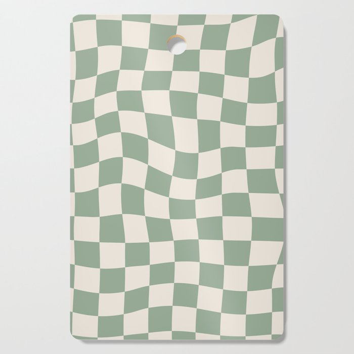 Sage Green Wavy Checkered Pattern Cutting Board