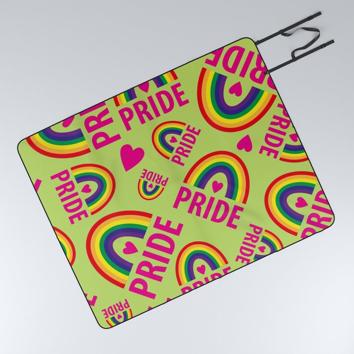 Rainbow Pride and Pink Hearts Picnic Blanket
