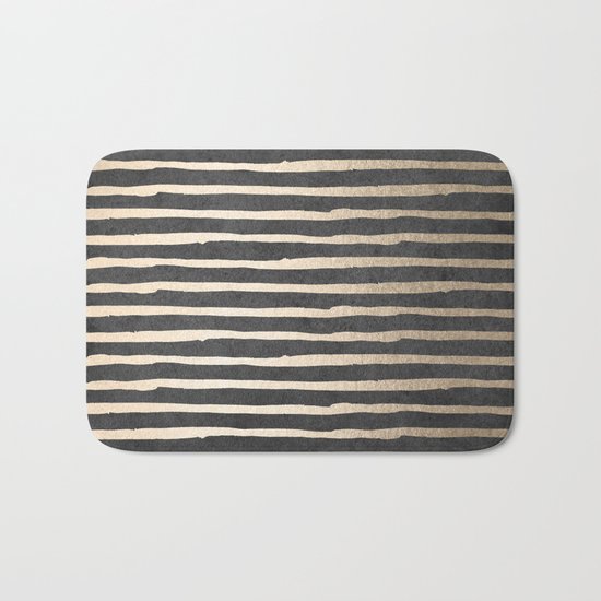 White Gold Sands Thin Stripes on Black Bath Mat